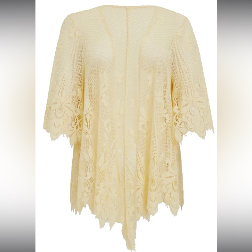 Torrid Plus Size 00/0 Light Yellow Lace Scalloped Kimono Cover-Up // NWOT!